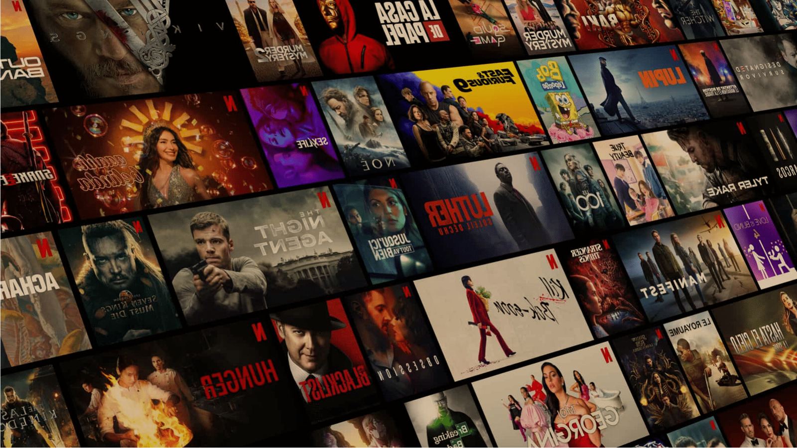 Mur d’affiches de films et de séries sur une plateforme de streaming